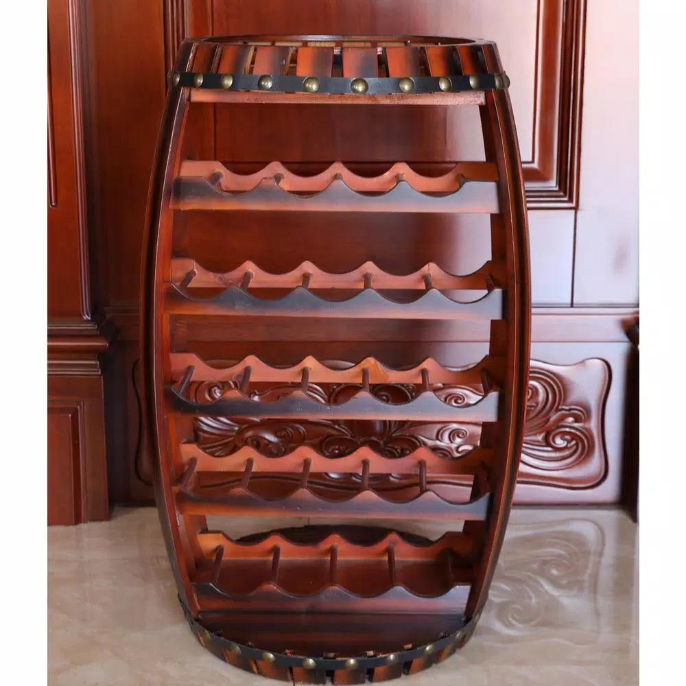 Vintiquewise Rustic Barrel Shaped Wooden Wine Rack - Holds 23 Bottles