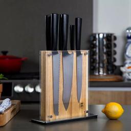 SCHMIDT BROS. Schmidt Brothers Carbon6 7-Piece Stainless Steel Cutlery Set with Acacia Midtown Knife Block thumbnail 3
