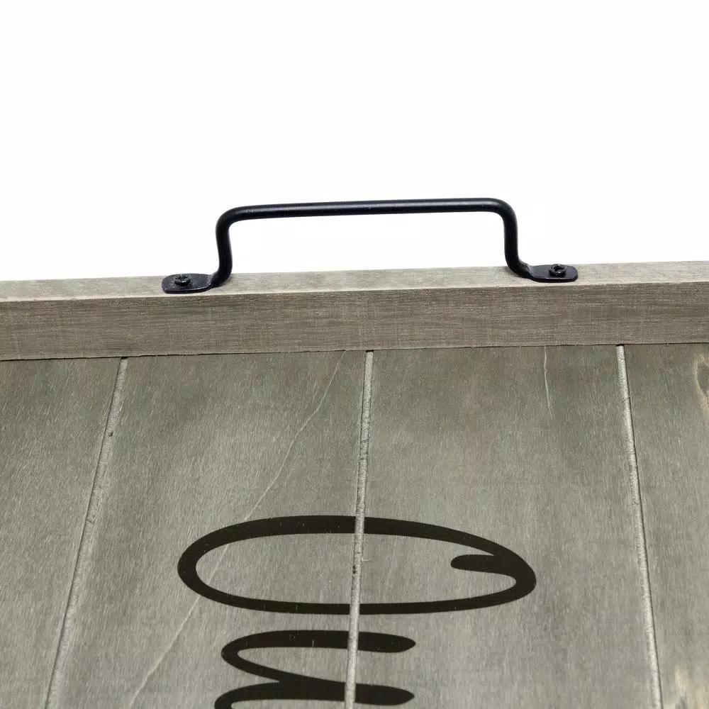 Elegant Designs Our Nest Rustic Gray Wooden Decorative Serving Tray with Black Metal Handles