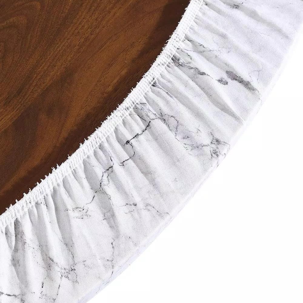 Brielle Home 48" White Marble Printed Cotton Fabric Fitted Table Cover