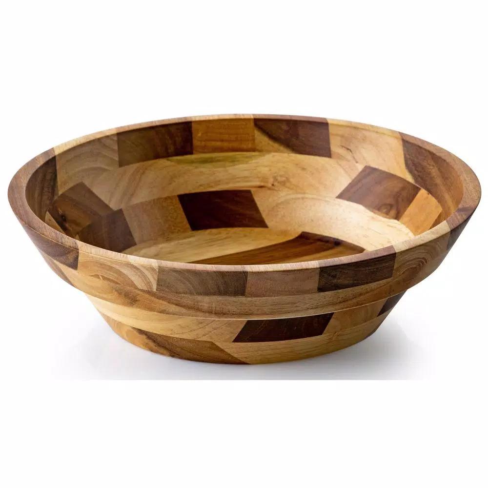 Casa Bellante 12 in. Acacia Wood Serving Bowl, 100 fl. oz. Round Handcrafted Wooden Bowl