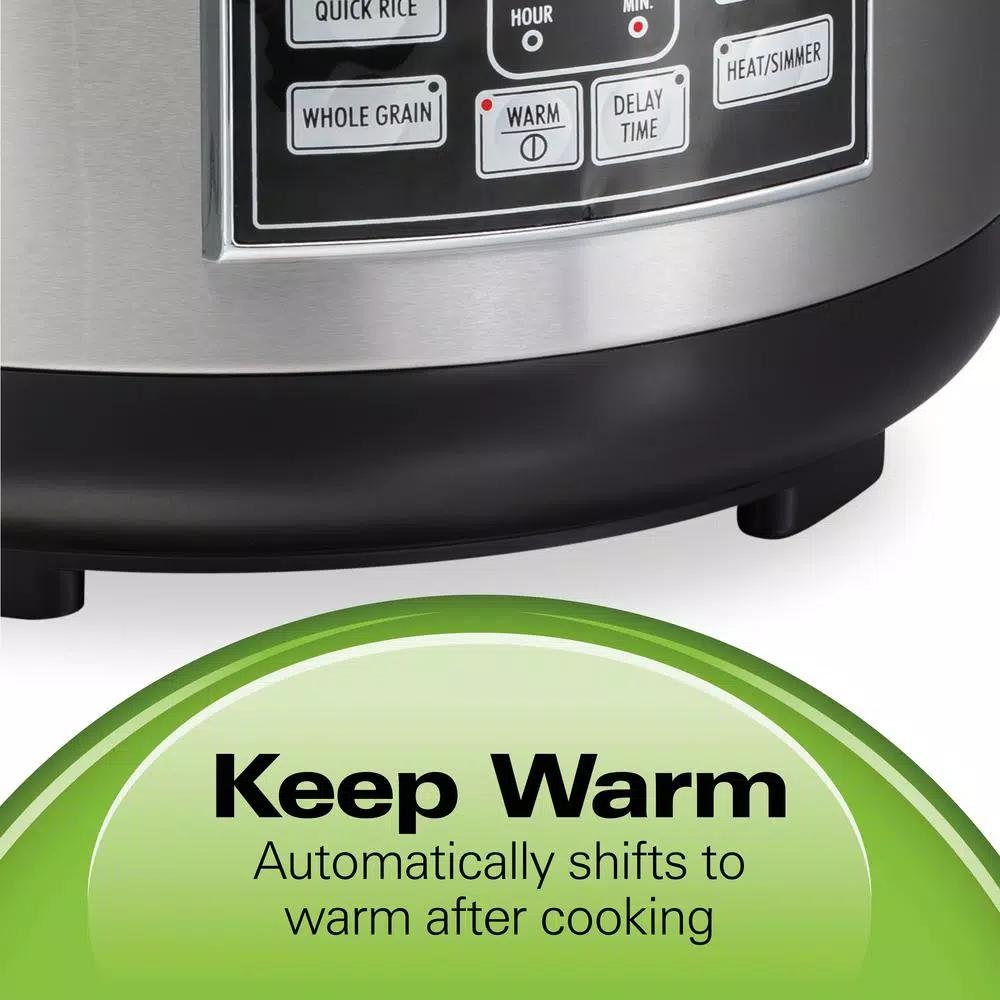 Hamilton Beach 20-Cup Stainless Steel Rice and Hot Cereal Cooker with Rice Rinser and Steam Basket