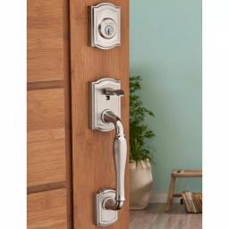Baldwin Prestige Wesley Single Cylinder Satin Nickel Handleset with Arch Rose Carnaby Knob and SmartKey Security thumbnail 10