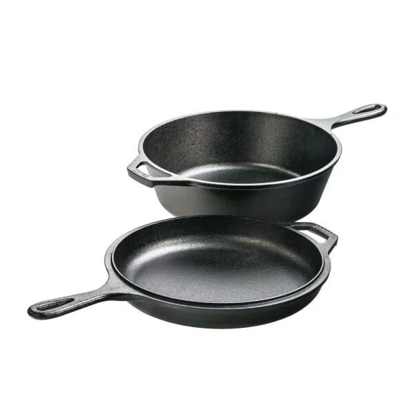 Lodge 2-Piece Cast Iron Combo Cooker Set - Deep Skillet, Fryer, and Dutch Oven with Convertible Lid
