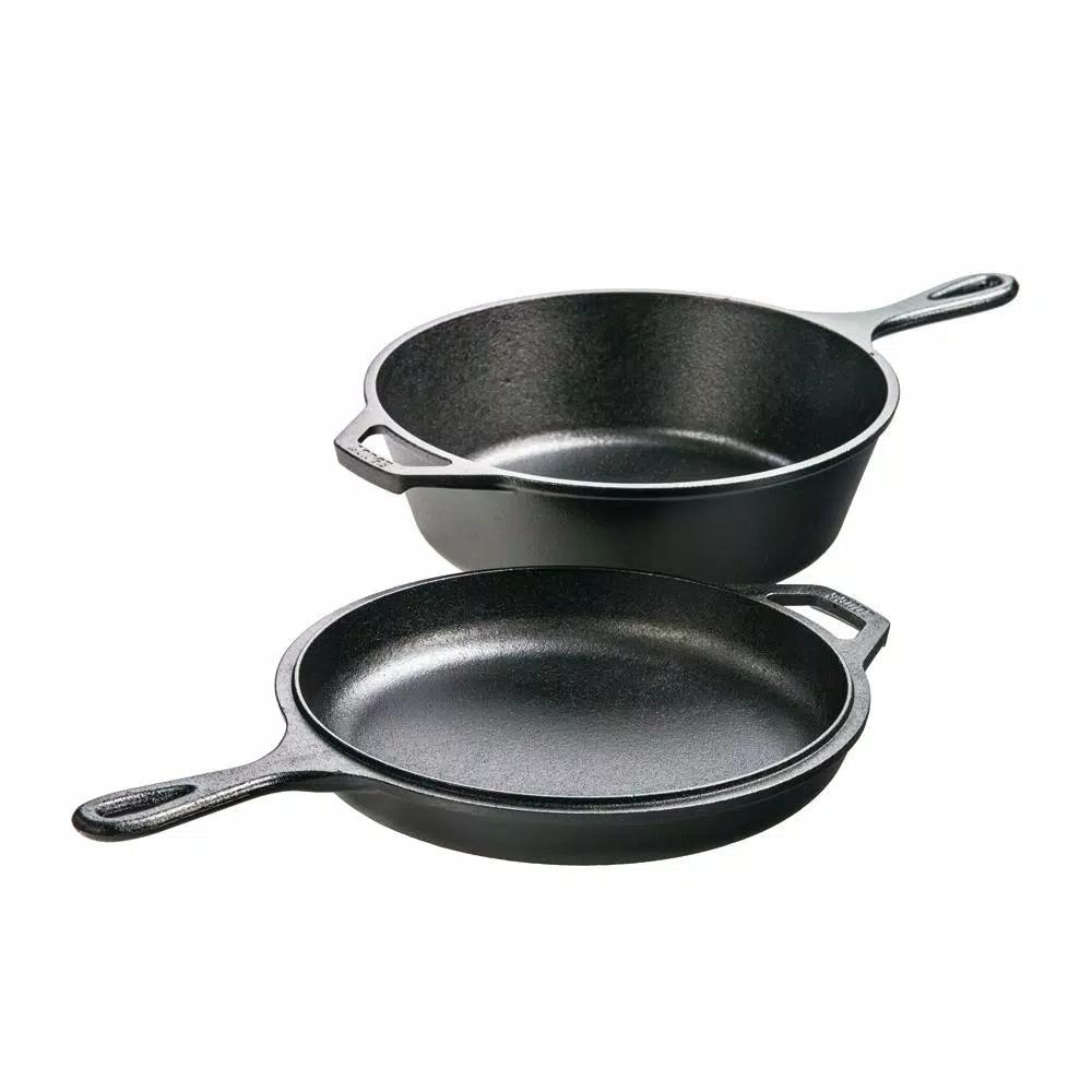 Lodge 2-Piece Cast Iron Combo Cooker Set - Deep Skillet, Fryer, and Dutch Oven with Convertible Lid