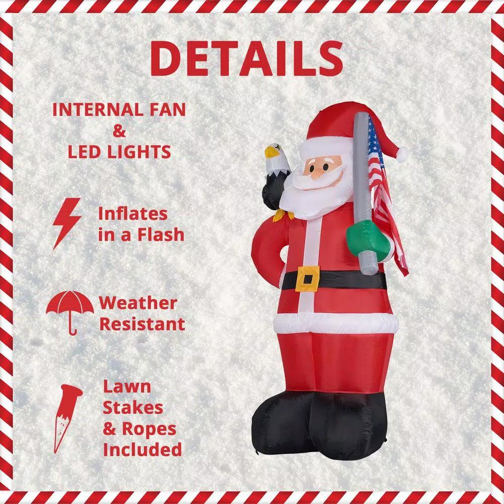 Fraser Hill Farm 8 ft. Americana Santa with Bald Eagle & American Flag Christmas Inflatable with Lights