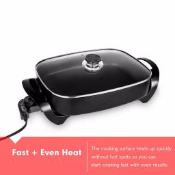 Boyel Living 12 in. Square Black Nonstick Ceramic Electric Skillet, 1400W with Tempered Glass Lid thumbnail 4
