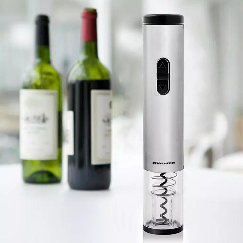 Ovente Electric Wine Bottle Opener with Foil Cutter and LED Light, Stainless Steel, Silver