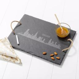 Cathy's Concepts Chicago Skyline Black Slate Serving Tray with Hemp Handles thumbnail 3