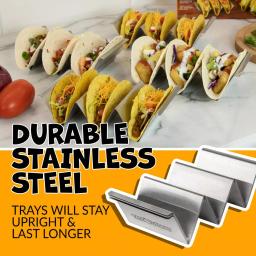 TACO TUESDAY Stainless Steel Rectangular Taco Holder Trays, 8.25 in. (Set of 4) thumbnail 4