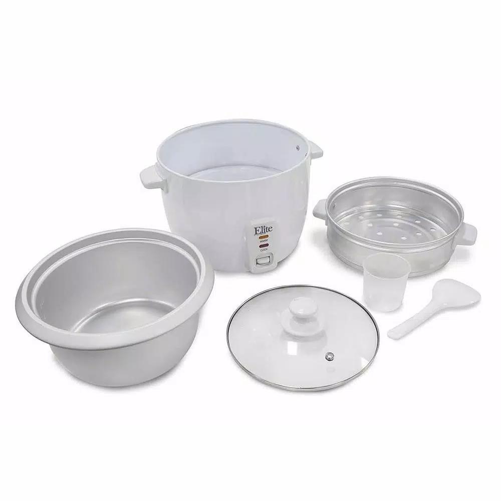 Elite Gourmet 16-Cup Rice Cooker with Steam Tray, White