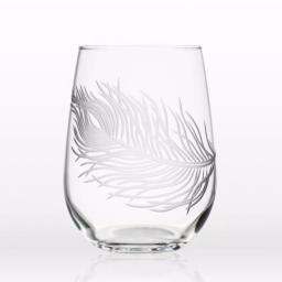 Rolf Glass Peacock Etched Stemless Wine Glass Set of 4, 17 oz Clear Glass Tumblers thumbnail 4