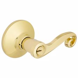 Defiant Scroll Keyed Entry Door Lever, Polished Brass thumbnail 1