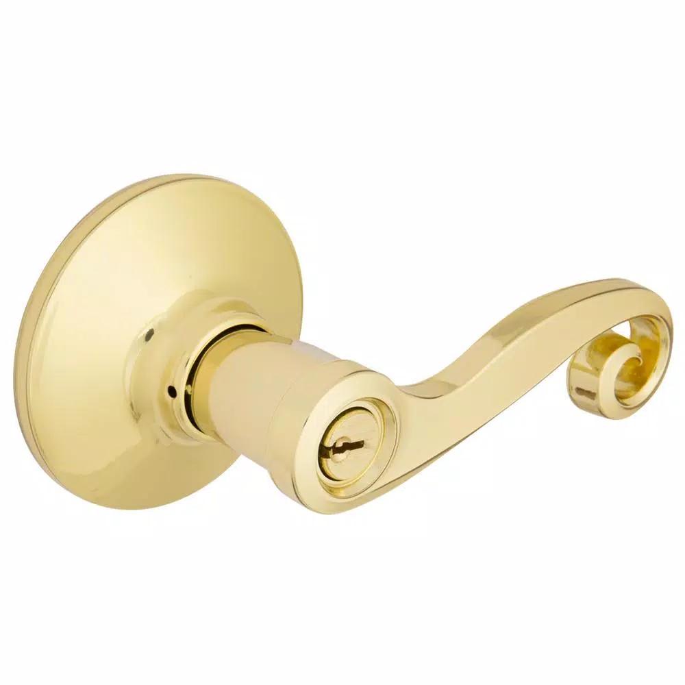 Defiant Scroll Keyed Entry Door Lever, Polished Brass