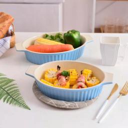 MALACASA 2-Piece Blue Oval Porcelain Bakeware Set, 12.75 in. and 14.5 in. Ceramic Baking Dishes thumbnail 2