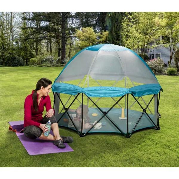 Regalo 8-Panel My Play Deluxe Portable Play Yard, 26 in. High with Attachable Canopy, Blue