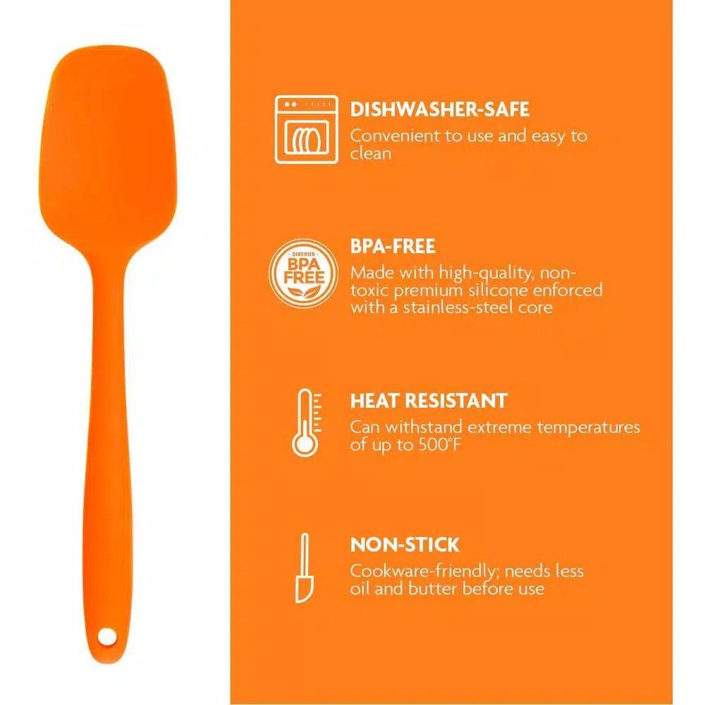OVENTE Premium Silicone Spatula, Heat Resistant 500°F, Stainless Steel Core, Non-Stick, Orange