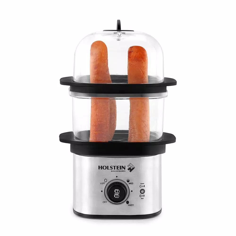 HOLSTEIN HOUSEWARES Holstein 2-Tier Egg Cooker, 8-Egg Capacity, Black Stainless Steel