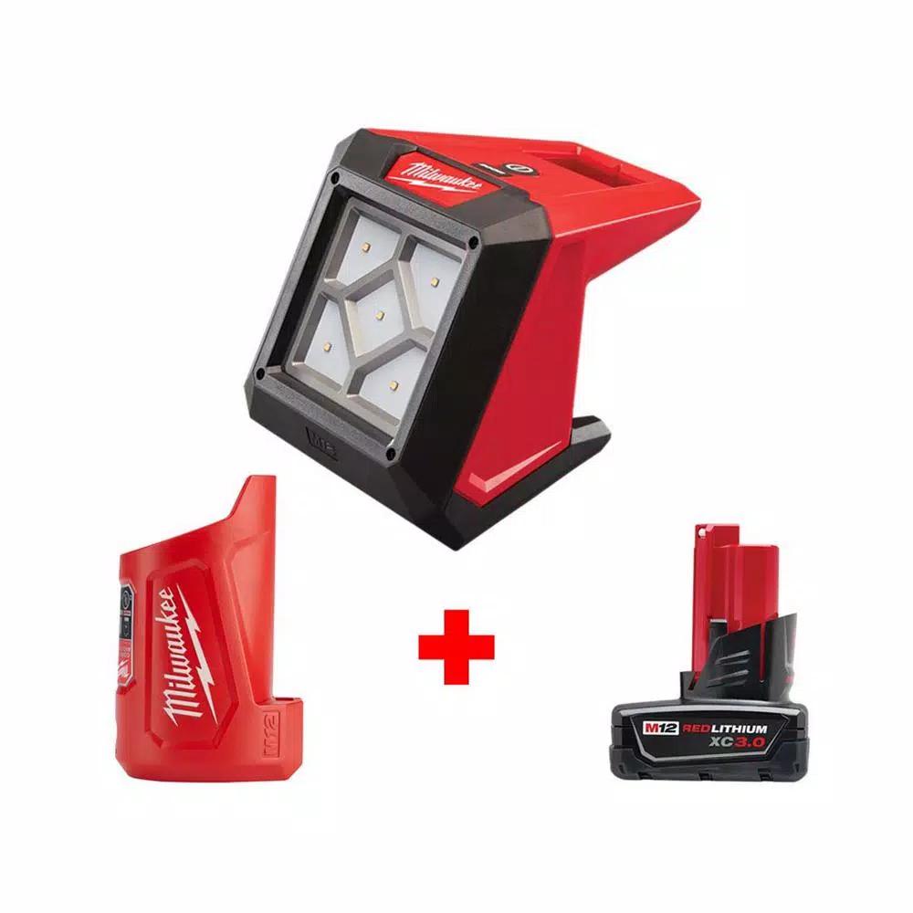 Milwaukee M12 12V Lithium-Ion 1000-Lumen Rover LED Flood Light Kit with 3.0Ah Battery & Charger