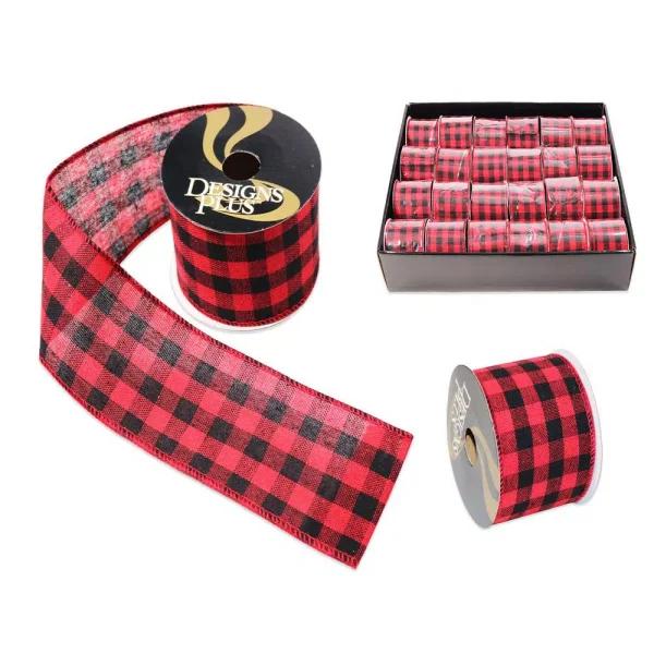 Unbranded 2.5 in. x 9 ft. Red Buffalo Plaid Wire Edge Christmas Ribbon (24-Pack)