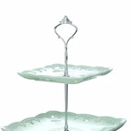MALACASA 3-Tiered Green Porcelain Square Cupcake Tower Stand - 14.5 in. Dessert Serving Tray thumbnail 5