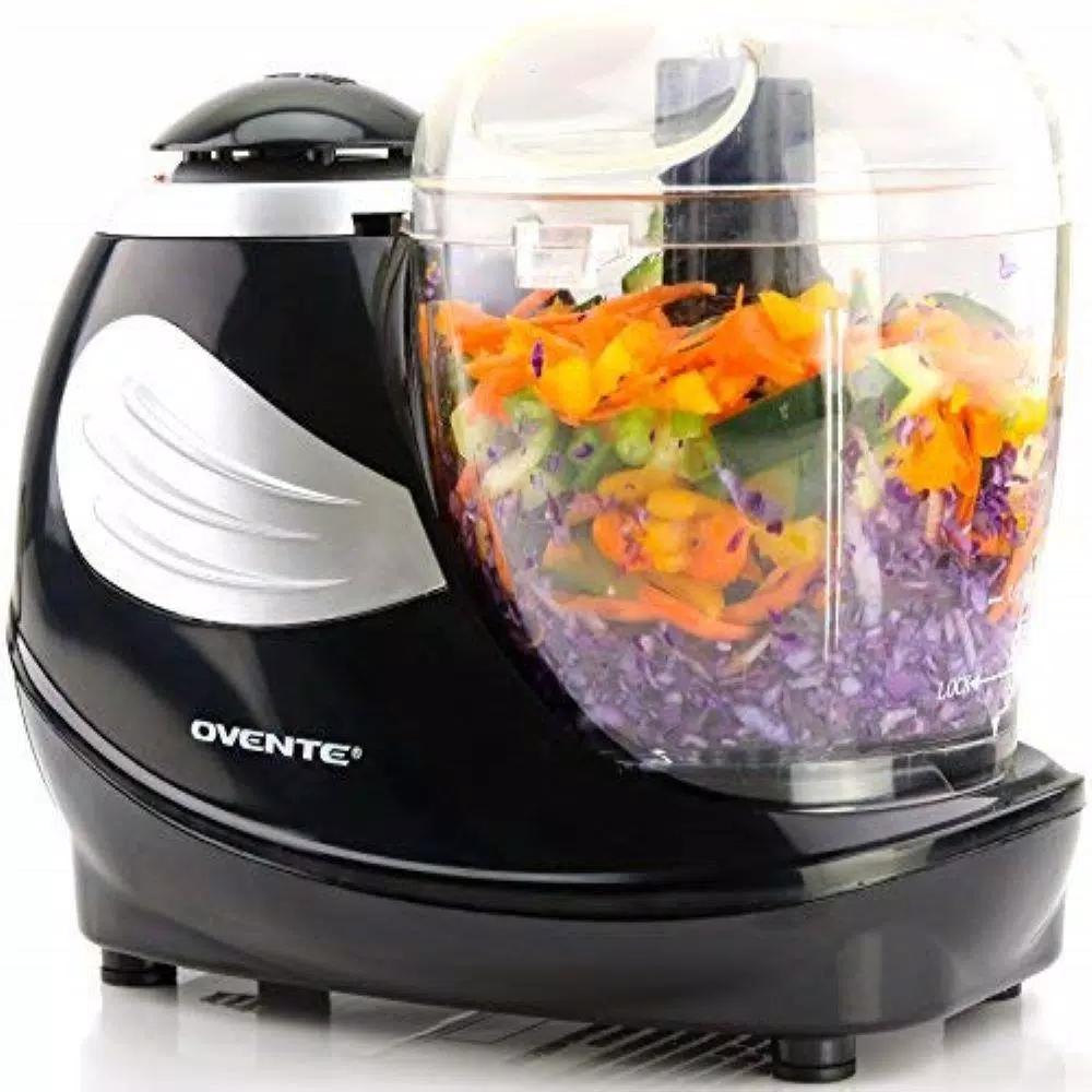 Ovente PF1007 Mini Food Processor, 1.5-Cup Single Speed Compact Chopper with 3 Attachments, Black