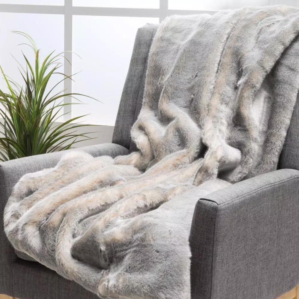 Noble House Toscana Timeless Grey Faux Fur Throw Blanket, 60 x 50 in.