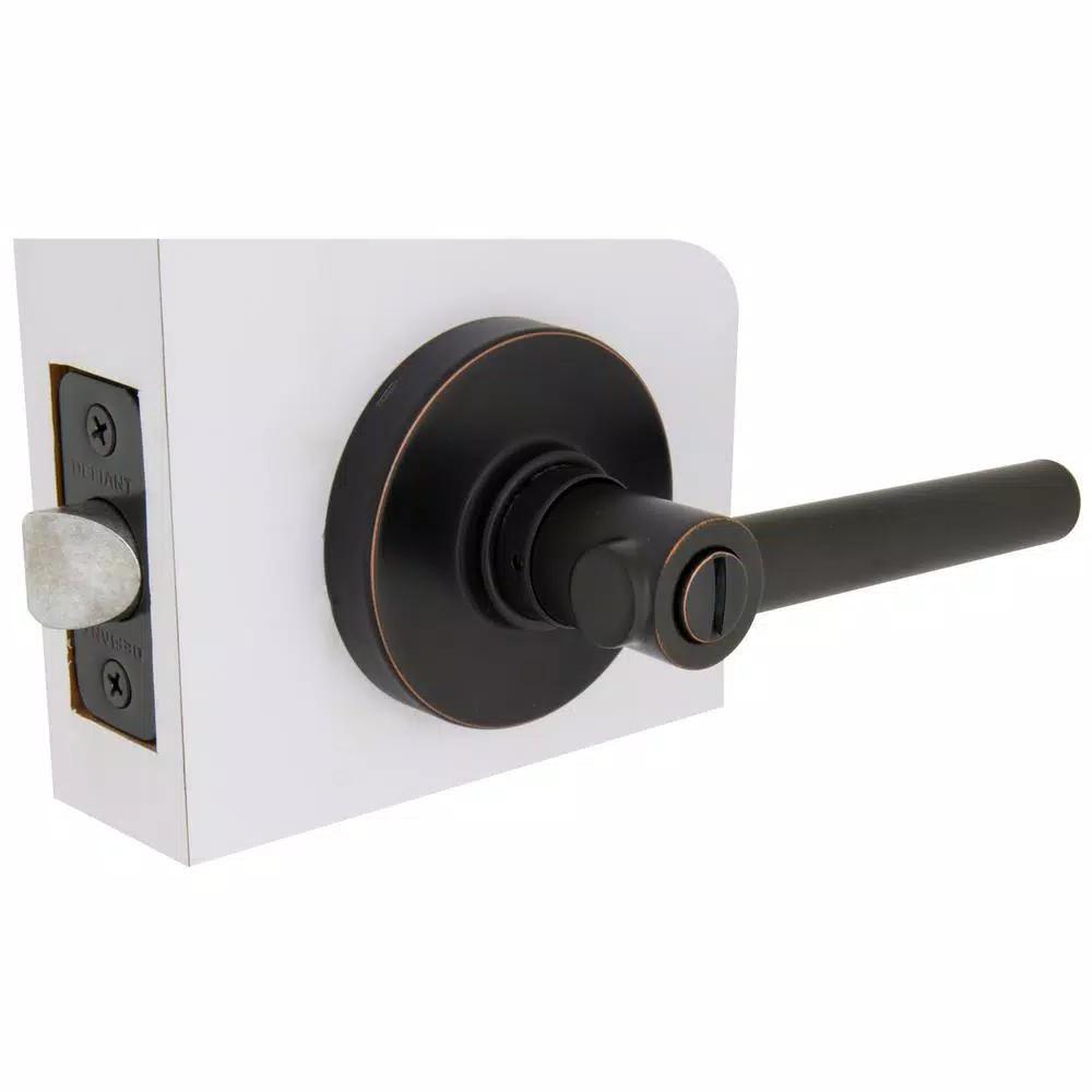 Defiant Highland Aged Bronze Privacy Door Lever with Round Rose