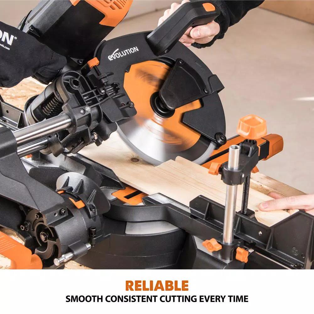 Evolution Power Tools Evolution R255SMSDB+ 10 in. 15 Amp Dual Bevel Sliding Miter Saw with Laser Guide
