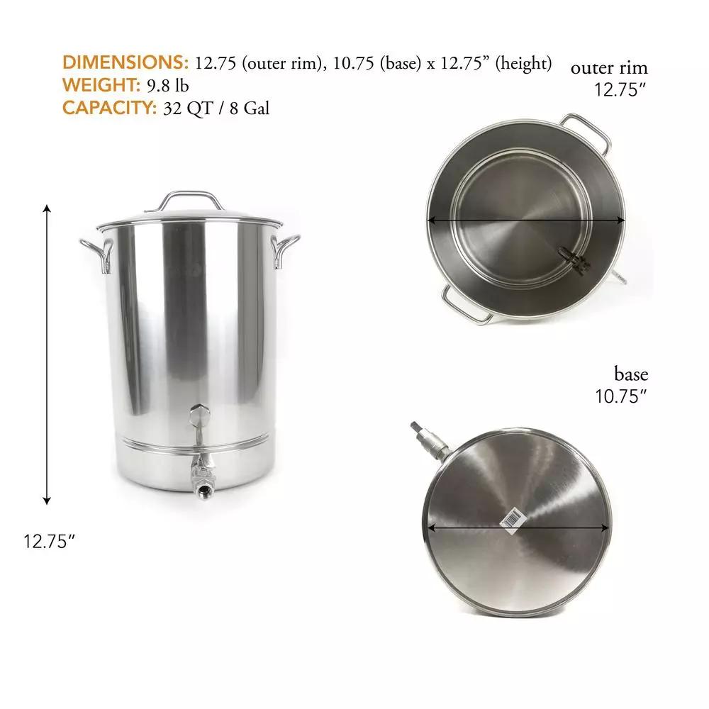 Gas One 32 Qt. Stainless Steel Brew Kettle Set with Tri-Ply Aluminum Bottom and Spigot