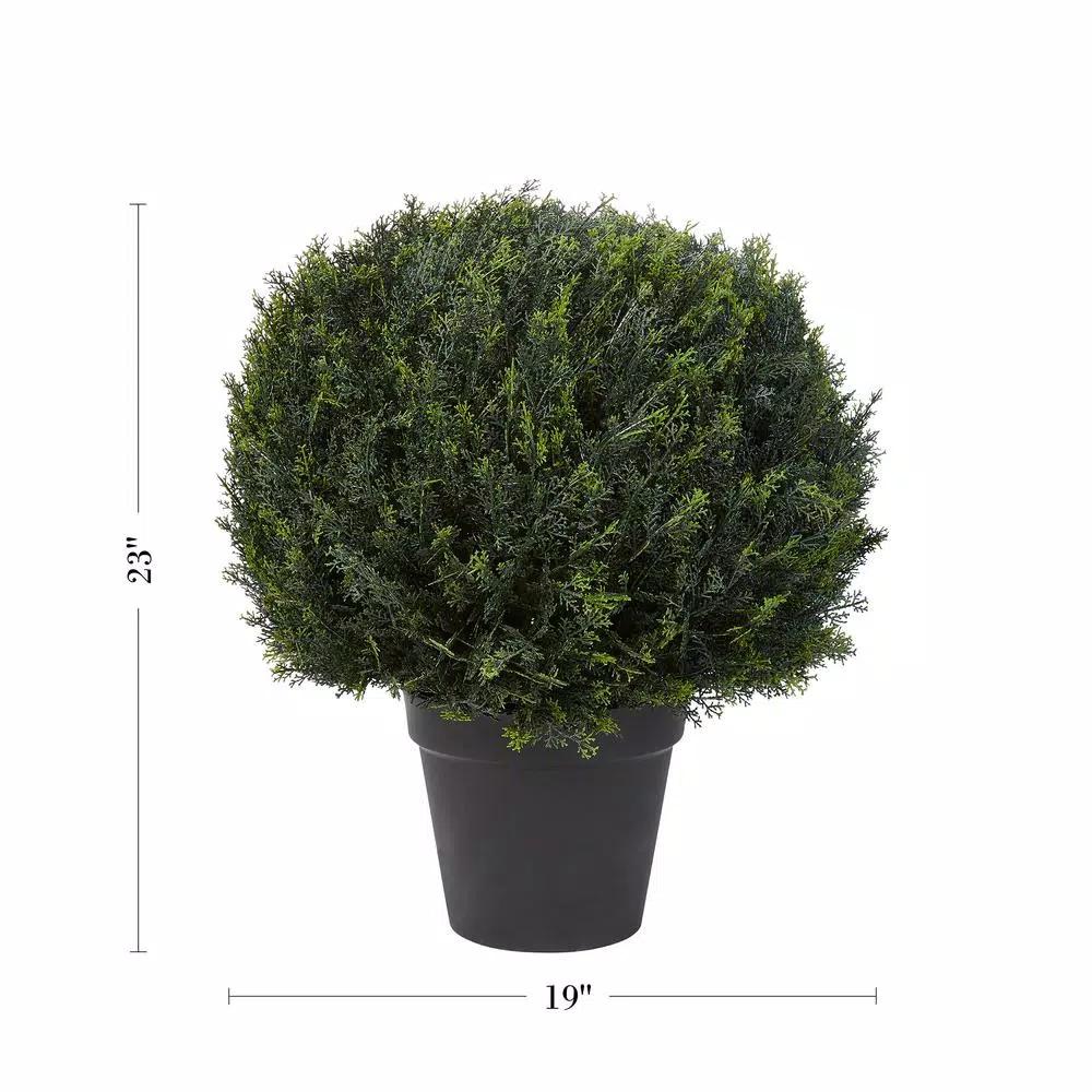 Pure Garden 23 in. Artificial Ball Style Cypress Topiary with Pot