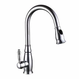 Vanity Art Chrome Single-Handle Pull-Down Kitchen Faucet with 360 Degree Swivel Spout thumbnail 1