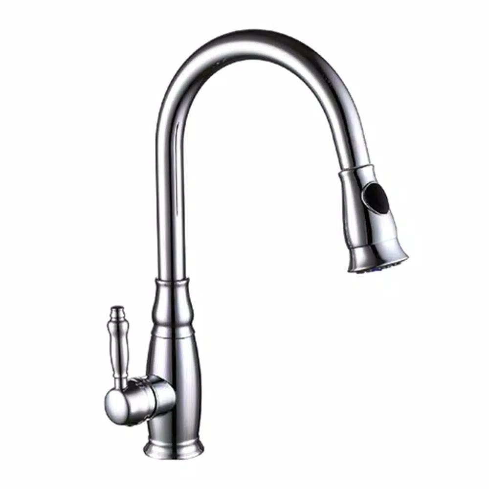 Vanity Art Chrome Single-Handle Pull-Down Kitchen Faucet with 360 Degree Swivel Spout
