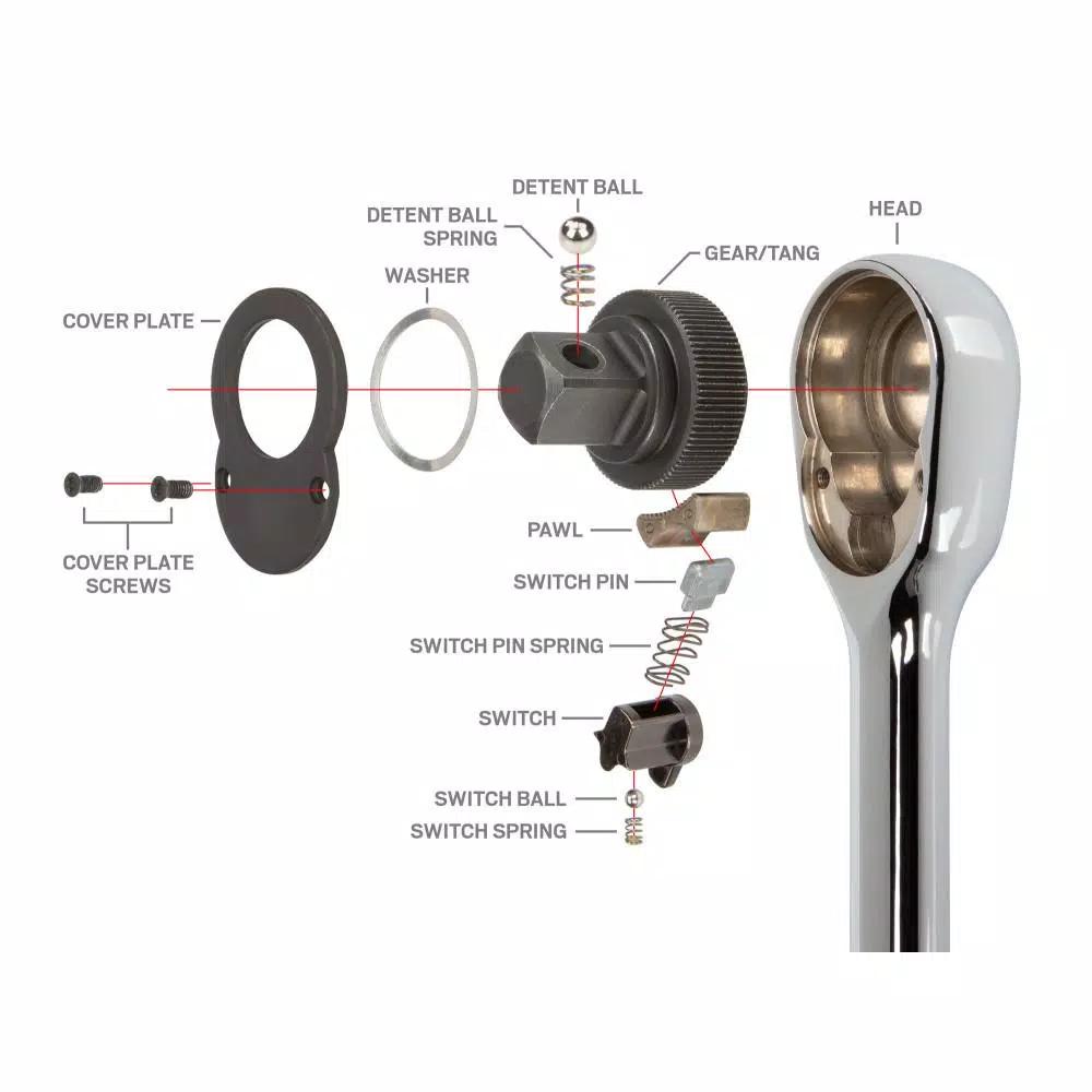 TEKTON SRH91001 3-Piece Ratchet Set, 1/4 in., 3/8 in., and 1/2 in. Drives, 90-Tooth
