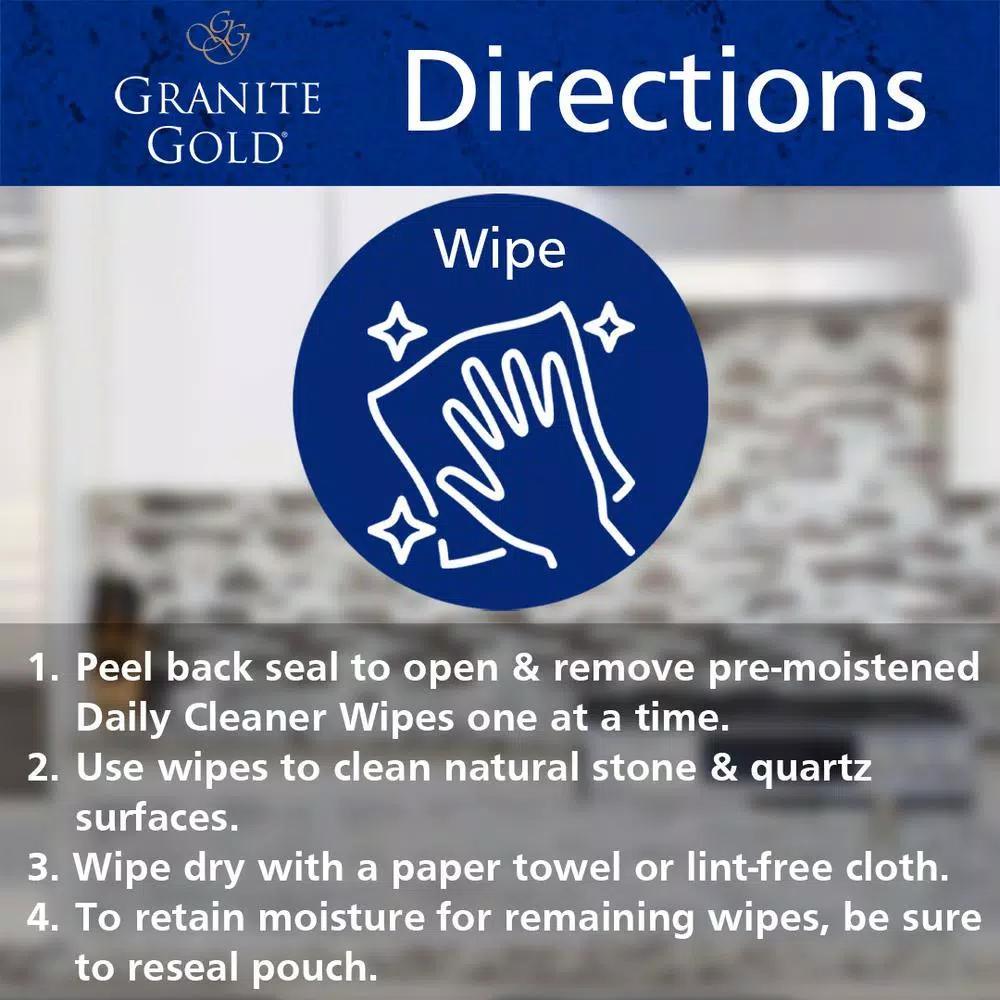 Granite Gold Daily Cleaner Wipes for Natural Stone and Quartz, 24 Count