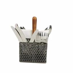 Mind Reader Black Metal 4-Compartment Utensil Basket with Wood Handle - Flatware & Cutlery Organizer thumbnail 4