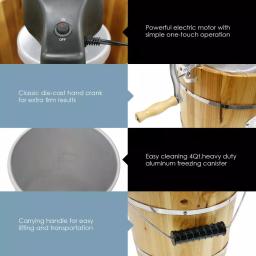 Maximatic Elite Gourmet 4Qt. Old Fashioned Pine Wood Electric & Manual Ice Cream Maker thumbnail 5