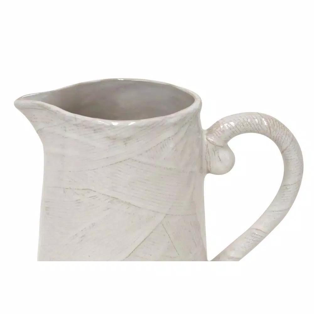 Abigails Bali 72 fl. oz. Ivory Ceramic Pitcher with Textured Finish