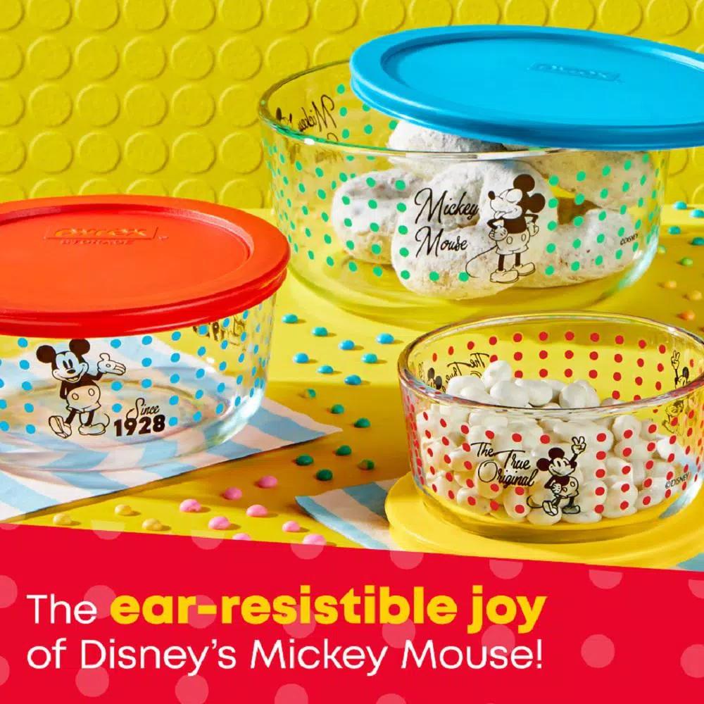 Pyrex Disney Mickey Mouse The True Original 6-Piece Glass Food Storage Container Set with Lids