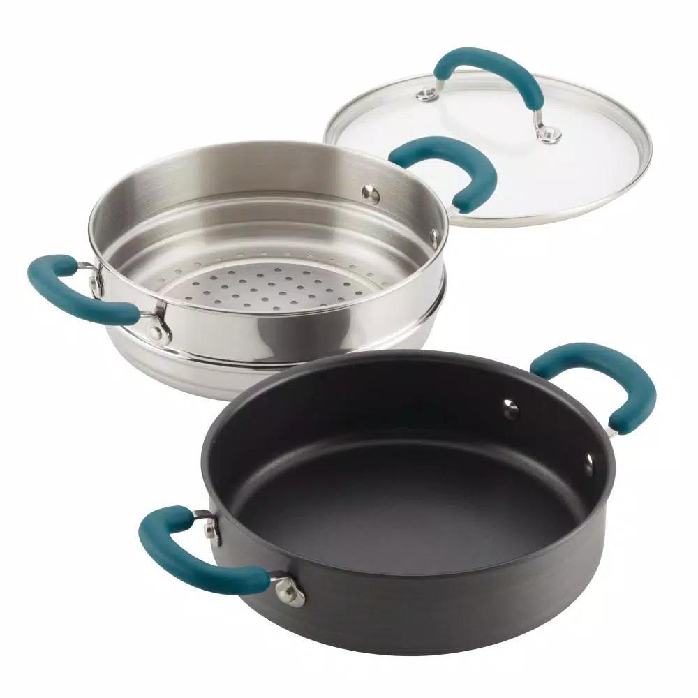 Rachael Ray Create Delicious 3 qt. Hard Anodized Aluminum Nonstick Steamer Set, Gray