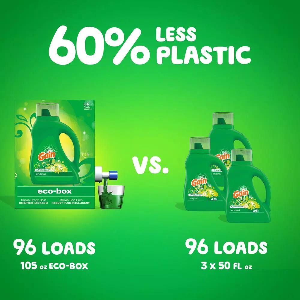Gain Eco Box Original Liquid Laundry Detergent, 105 oz (96 Loads)