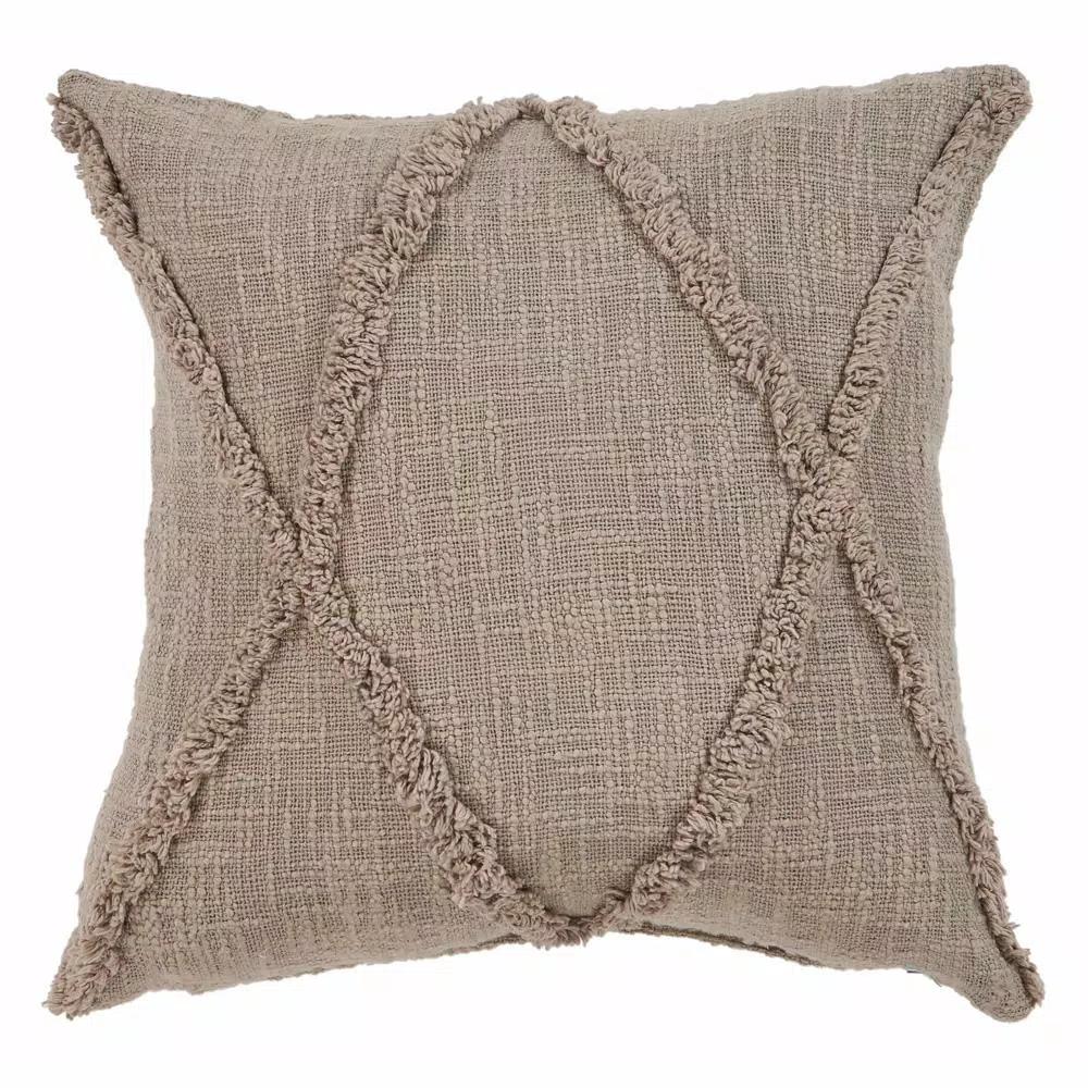 LR Resources Taupe Solid Hypoallergenic Cotton Throw Pillow with Polyester Insert, 20 x 20 in.
