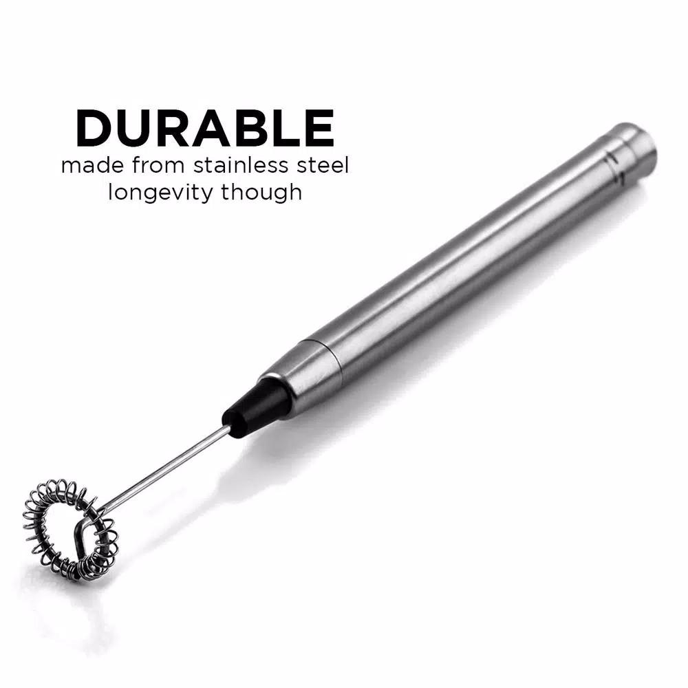 Ovente Electric Stainless Steel Milk Frother, Handheld Battery Operated Coffee Whisk, Silver (FRS1010S)