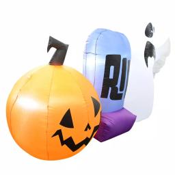 ALEKO's 5.5 ft. Pre-Lit Halloween Inflatable Ghost and Jack-o'-lantern RIP Trio thumbnail 2