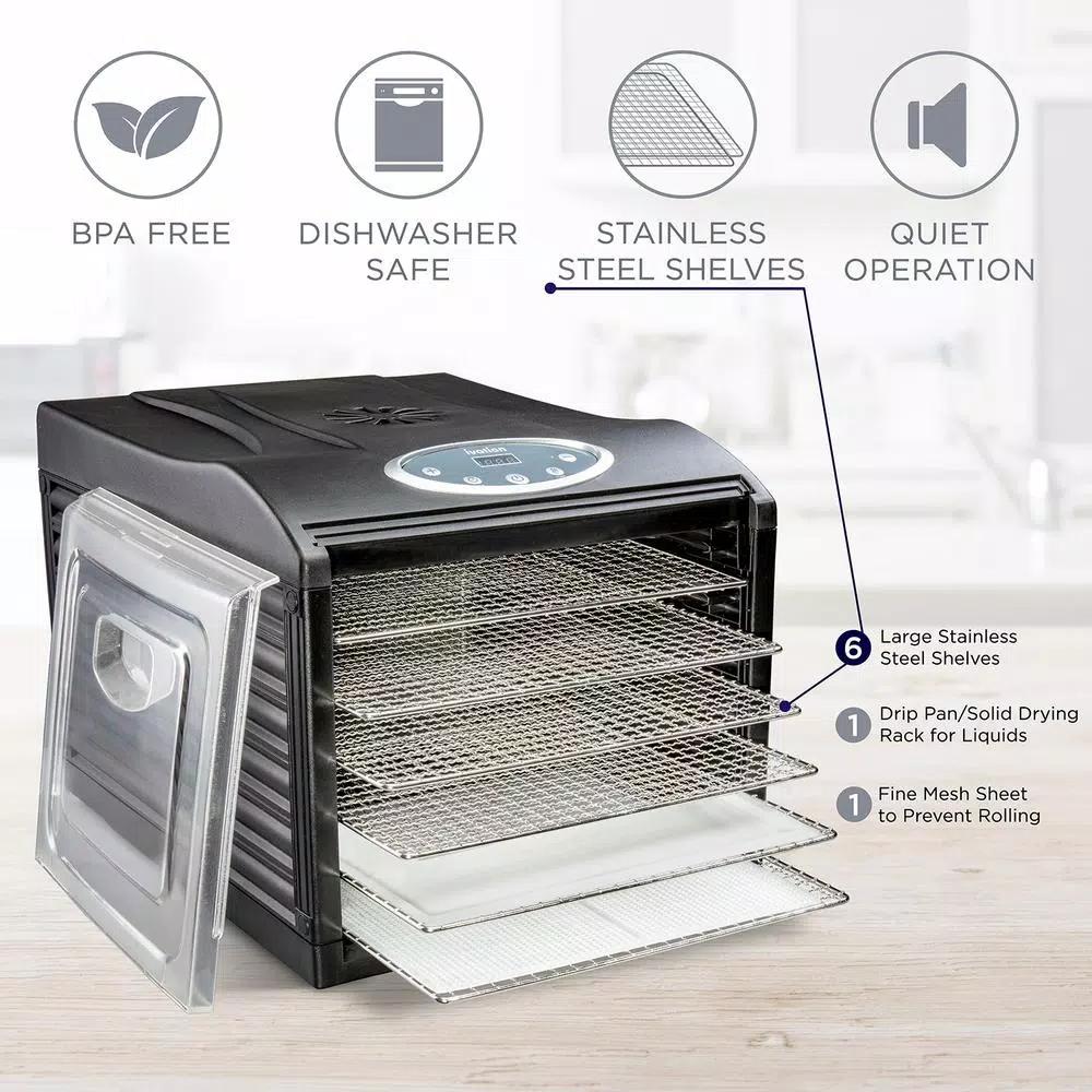 Ivation 6-Tray Stainless Steel Food Dehydrator Machine, 480W Digital Timer & Temperature Control