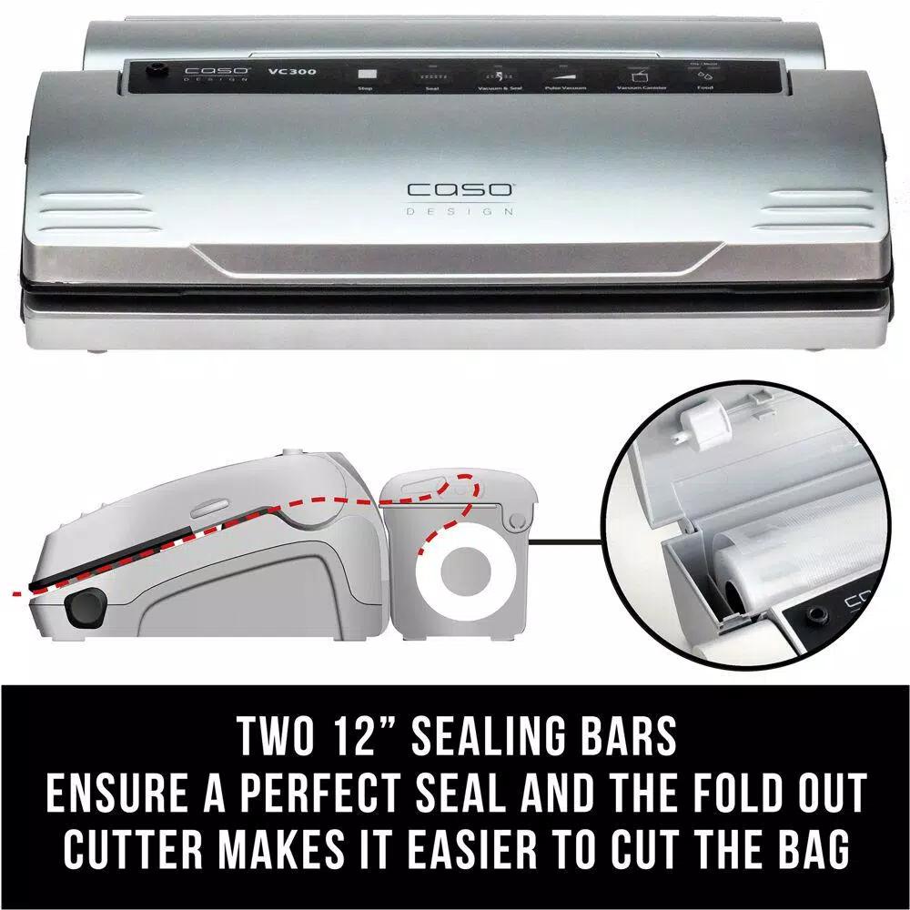 Caso VC 300 Food Vacuum Sealer with Food Management App and Bonus Bag & Roll Set, Silver/Black