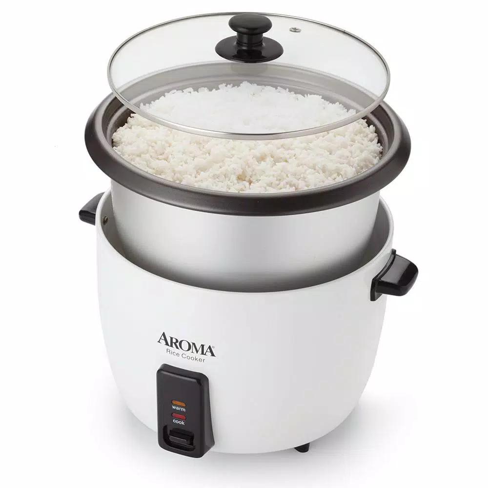 AROMA 32-Cup White Rice Cooker and Slow Cooker with Steam Tray
