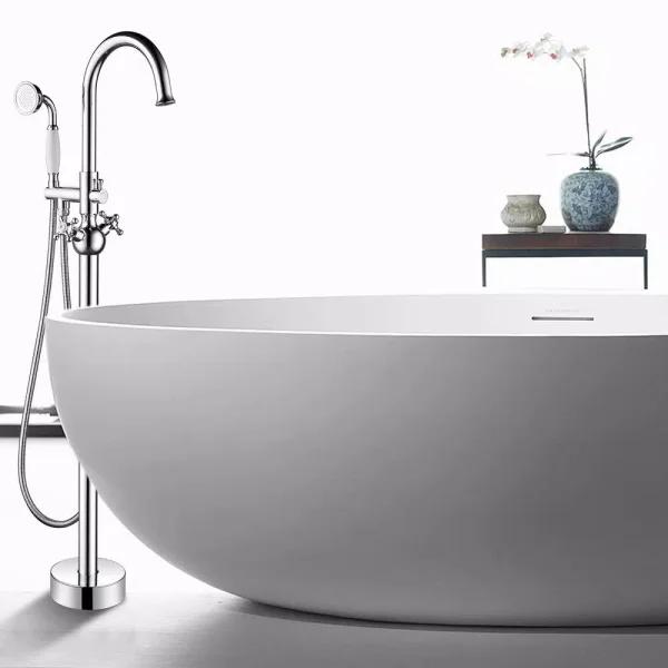 Vanity Art 48 in. Freestanding Single-Handle Claw Foot Tub Faucet with Hand Shower, Polished Chrome