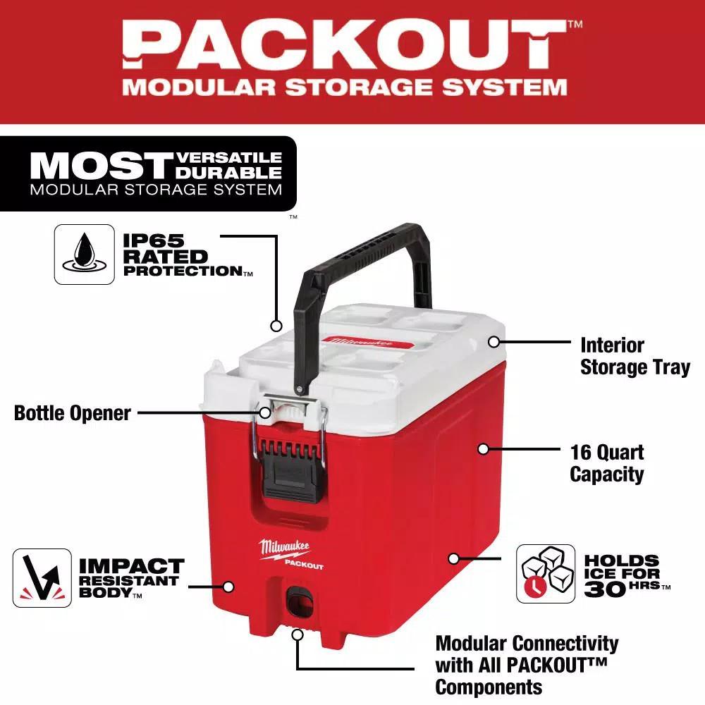 Milwaukee M18 PACKOUT Radio/Speaker with Charger, 22 in. Rolling Tool Box & 16 Qt. Cooler Kit