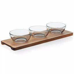 Libbey Acaciawood 4-Piece Condiment Server Set with Glass Bowls and Wood Serving Board thumbnail 1